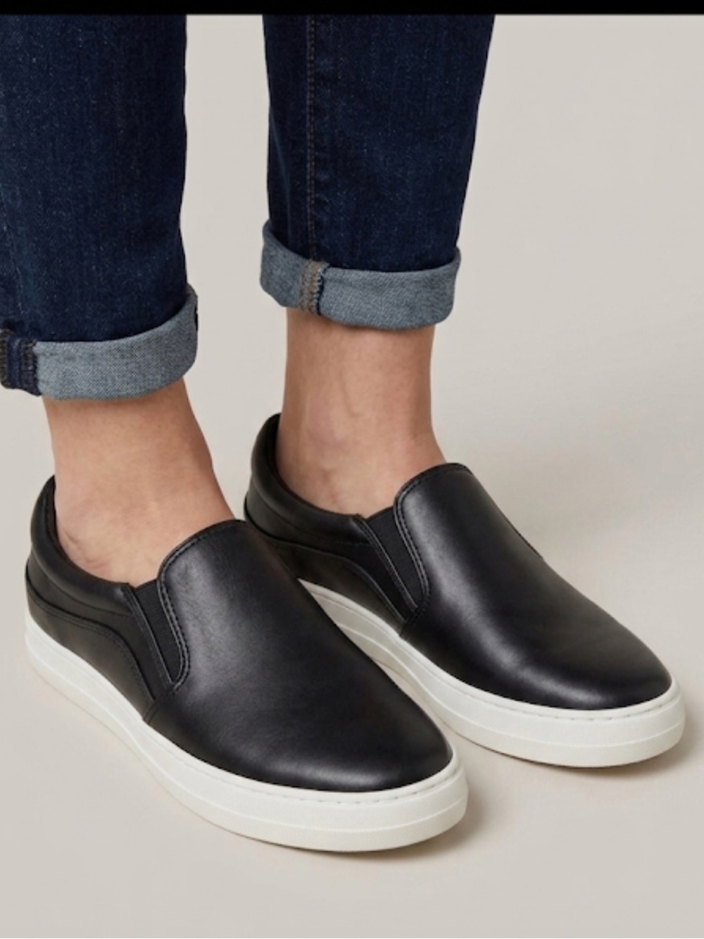 Le Chateau Women’s Black Leather Slip On Loafer Style Sneaker